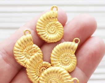 5pc seashell charms gold, seashell earring dangles, gold seashells, sea findings, sea pendant, seashell pendant charm gold, shell