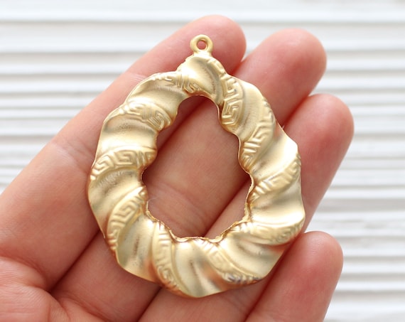Twisted pendant, twisted large drop pendant, teardrop pendant, tribal pendant gold, large oval focal pendant, big earrings pendant hoops