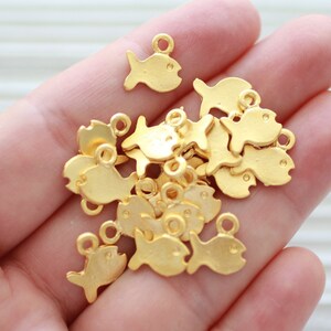 10pc fish charm gold, fish pendant mini, earring charm gold, earrings dangle, necklace charm, bracelet charms, animal charms, sea charms