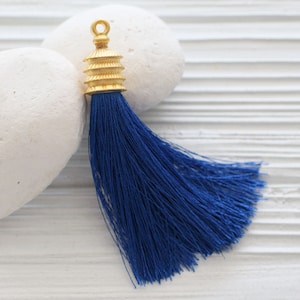 Cobalt blue silk tassel, gold cap silk tassel, tassel pendant, large long tassel, jewelry tassels, decorative, necklace tassel, navy, N16