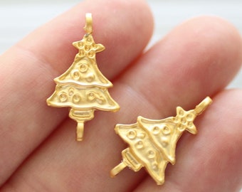 5pc Christmas tree connector, Christmas charms, Christmas jewelry findings, earring charms, bracelet connector, necklace charms gold