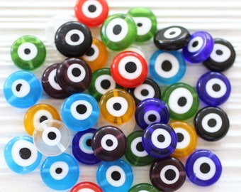 Perline anti-malocchio da 15", 30 pezzi, 12 mm, perline anti-malocchio rotonde di colori assortiti, perline piatte in vetro anti-malocchio, perline portafortuna per collane, perline per braccialetti, EE12