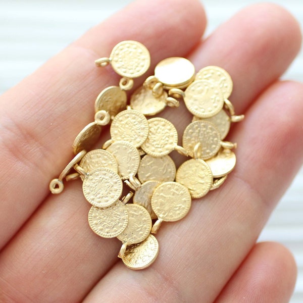 10pc coin charm, gold coin disc beads, metal coins, necklace coin gold, replica old coins, gold charms, bracelet charms, earring charms, S