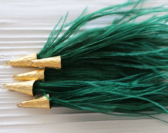 Green feather tassel, emerald green tassel, feather earrings tassel, jewelry tassels, necklace tassel, keychain, purse tassel charm, N55