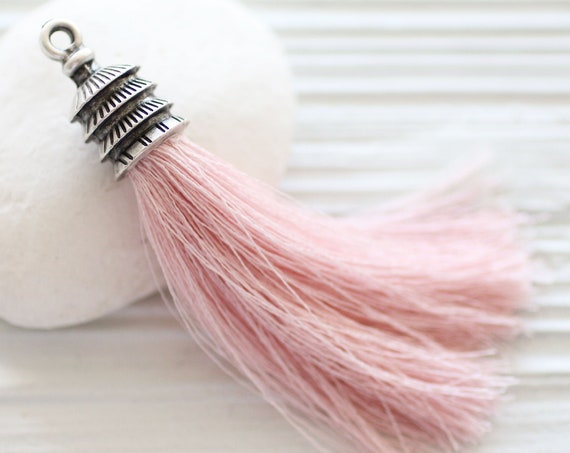 Pink silk tassel pendant, baby pink tassel with silver cap, pink blush, mala tassel, purse tassel, jewelry tassels, decorative tassels, N35