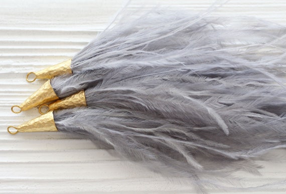 Grey feather tassel, gray tassel, feather earrings tassel, jewelry tassels, necklace tassel, keychain tassel, purse tassel charm, N37
