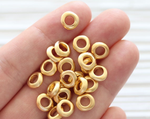 10pc gold heishi beads, organic shaped gold rondelle beads, matte gold beads, metal spacer beads, large hole beads, round beads, M