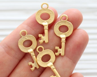 5pc key charm gold, key charms for necklace, key pendant charm, large key dangles, earrings charms, earrings pendant, metal key beads
