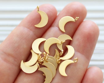 10pc crescent charms, dainty charms, earring charms, celestial charms, bracelet charms, matte gold metal beads, necklace charms, flat charms