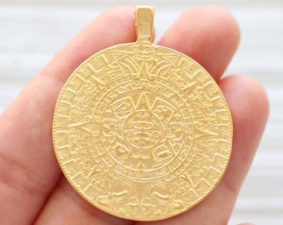 Round pendant gold, tribal pendant gold, large hole focal pendant, large medallion, spiral coin pendant, gold ancient dangle pendant