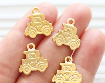 5pc old car charms gold, keychain charm, zipper charm, matte gold, necklace, bracelet charms, vintage car charms, kids jewelry charms