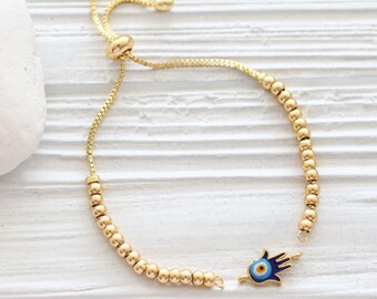 Gold bracelet blank with sliding stopper, adjustable DIY bead bracelet, semi-ready, gold friendship bracelet, chain bracelet blank, C1