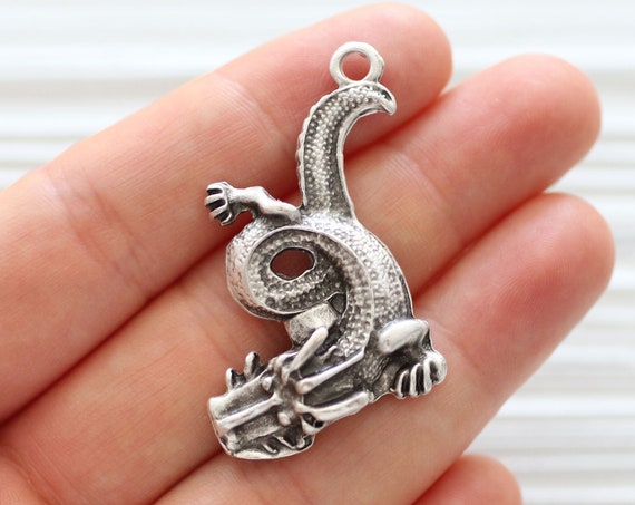 Dragon pendant, large hole dangle pendant, antique silver pendant, animal pendant, dragon, dragon necklace pendant, earrings charm