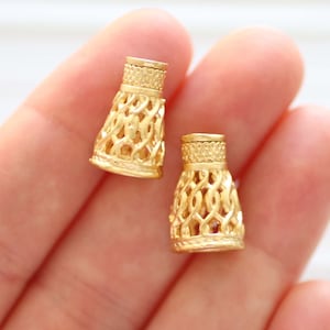 2pc tassel caps for jewelry making, bead caps for tassel, bead cones, end caps, bead cone caps, tassel caps gold, bead caps gold, findings image 1