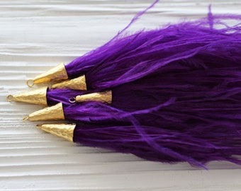 Purple feather tassel, purple tassel, feather earrings tassel, jewelry tassels, necklace tassel, keychain tassel, bag purse tassel charm,N63