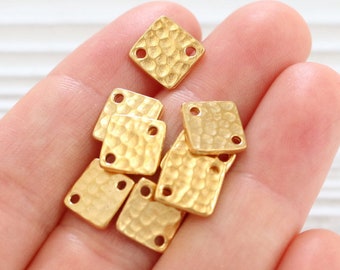 4pc gold square diamond connector, gold metal connector beads, hammered beads, gold square beads, jewelry connector, Tierracast, metal beads