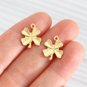 10pc four leaf clover charms, earring charms, 4 leaf clover, bracelet charms, metal charms, matte gold charms, necklace charms, gold beads