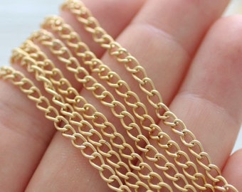 3.3 feet 5mm gold curb chain, 24K gold plated curb chain, chain, matte gold chain,gold chain, necklace chain, jewelry chain,curb cable chain