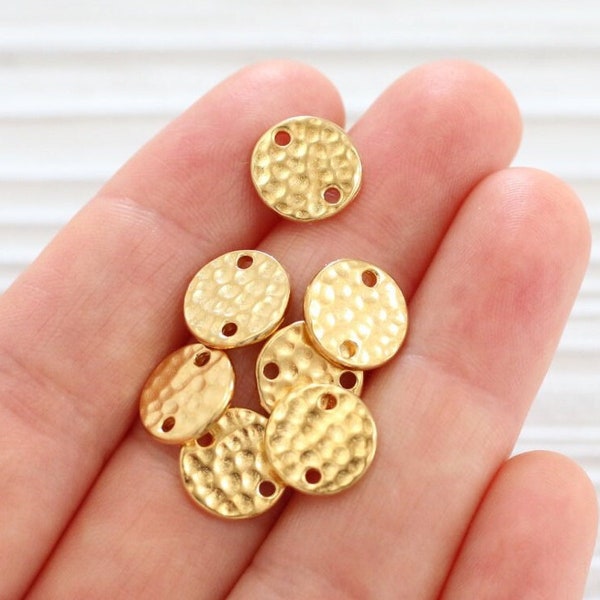 4pc gold round connector, gold metal connector beads, hammered beads, gold round beads, jewelry connector, gold disc beads, Tierracast