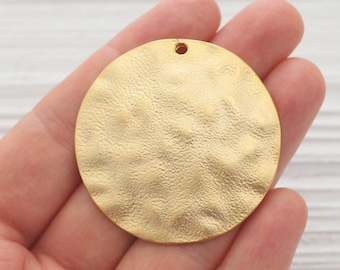 Hammered gold pendant, large round pendant, metal necklace pendant, large medallion pendant, gold tribal pendant,rustic,boho, gold medallion