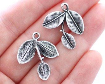 Silver leaf pendant, silver leaf charm, earrings charm dangle, branch charms, fall pendant, leaf charms silver, natural pendant
