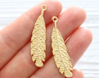 2pc matte gold leaf pendant, leaf charms, hammered leaf, large gold leaf pendant, boho pendant dangle, rustic leaf pendant, earrings dangle