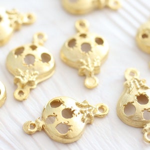 10pc gold pomegranate charm, connector gold, earring charms, pomegranate, fruit charms, dangles, bracelet connector, matte gold, cut out image 1