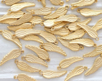 10pc angel wings charm, wing charm, wings, wings charm gold, earrings dangle, bracelet charms, gold wing beads, metal charms, gold charms