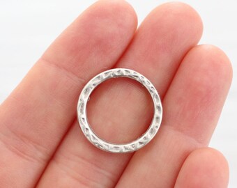 2pc antique silver hammered ring connector, loop link connector, jewelry rings, ring pendant, silver thick ring, silver ring charms dangles