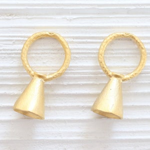 Large gold bell pendant, earrings dangle, earrings pendant, matte gold circle pendant, gold earring components, bell charm, Christmas, L