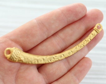 Large gold crescent pendant connector, arc pendant, curved gold necklace bar, gold collar, tribal connector, bar connector, tribal pendant