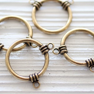 2pc antique gold ring pendant, jewelry links, circle charm pendant, round pendant, ring connector, antique gold round multi strand connector
