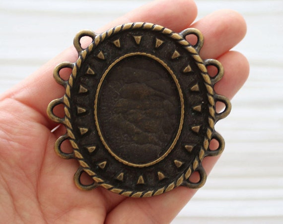 Large medallion with bezel setting, large multistrand connector pendant, oval medallion, tribal pendant blanks, rustic bezel findings