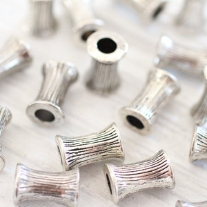 5pc large silver beads, tube beads, large hole rondelle, bracelet beads, metal beads, barrel beads, bead spacers, tribal beads, spacer beads