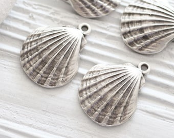 Seashell pendant silver, seashell earring dangles, silver shell pendant, seashells, sea findings, sea pendant, seashell charm pendant