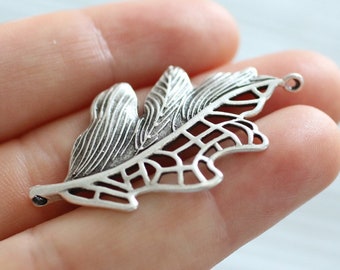 Silver filigree leaf connector pendant, silver leaf, large silver connectors, leaf, filigree leaf, silver leaf pendant, filigree findings