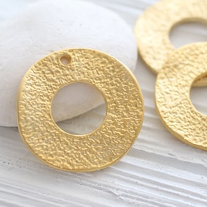 Hammered gold round pendant, circle pendant, ring pendant, gold loop pendant, tribal ring pendant, rustic, boho, gold round medallion