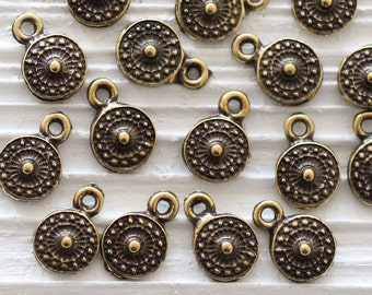 10pc antique gold mini tribal beads, earring charms, disc beads, coin beads, antique beads, metal round charms, bracelet tribal charms