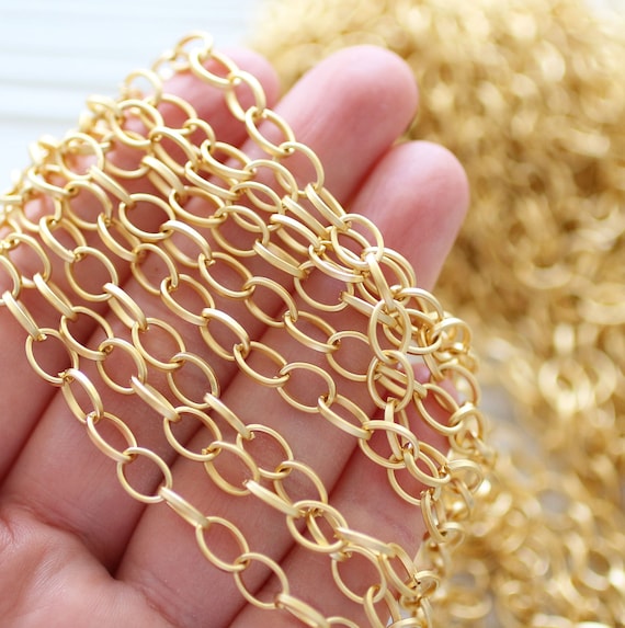 3.3 feet 8mm cable chain, 24K gold plated cable chain, gold chain, matte gold large link chain, necklace chain, jewelry chain,bracelet chain