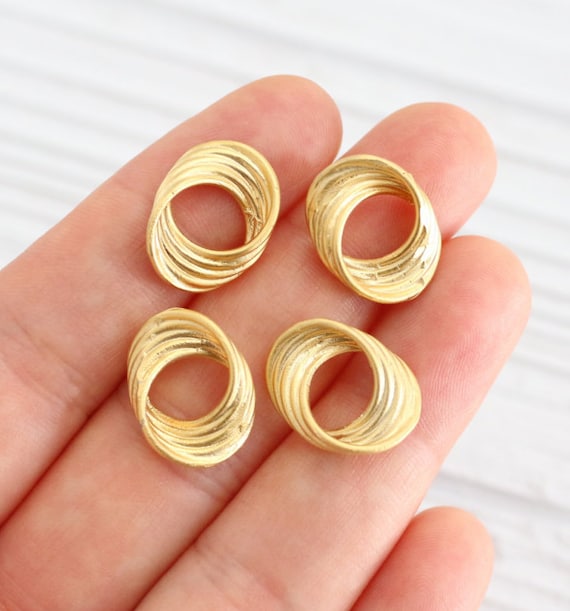 4pc gold ring pendant connector, gold link, link pendant, metal ring, jewelry rings, tribal ring, spiral pendant, circle pendant, matte gold