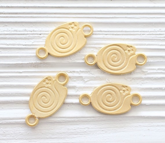 5pc gold spiral connector, just dangles, spiral pendant, oval connector, matte gold flat connector, flower jewelry,daisy, necklace connector