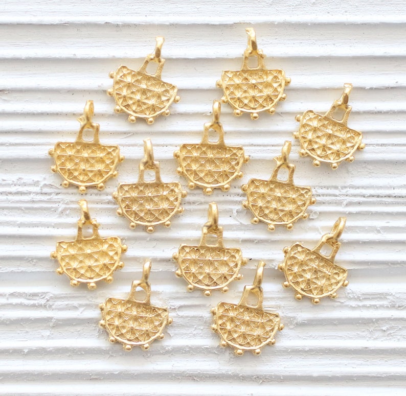 10pc matte gold tribal beads, earring charms, gold beads, Hittite metal charms, gold bracelet rustic charms, tribal necklace charms dangles image 3