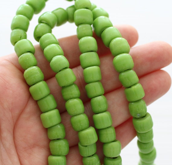 10pc green lampwork large glass beads, artisan large hole glass beads, rondelle beads, olive glass barrel beads, round lamp work beads