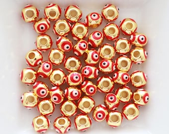 5pc, 7mm red evil eye beads, square evil eye beads, DIY earrings beads, lucky beads, necklace, bracelet slider beads, spacer beads, EE5M