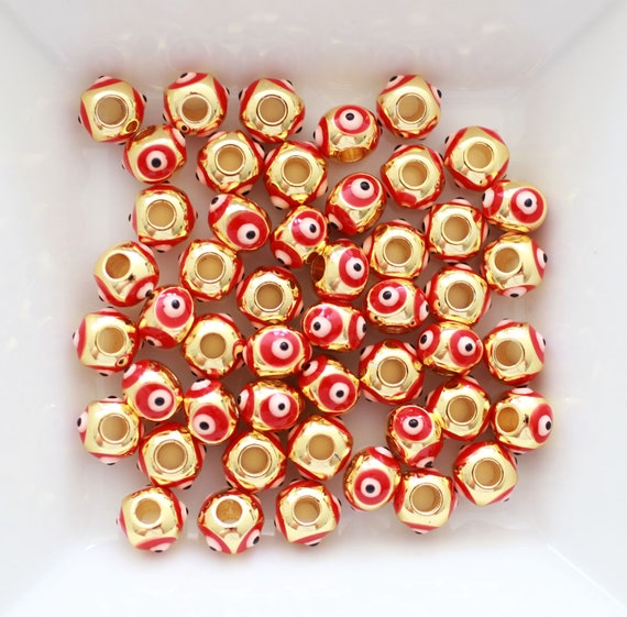 5pc, 7mm red evil eye beads, square evil eye beads, DIY earrings beads, lucky beads, necklace, bracelet slider beads, spacer beads, EE5M