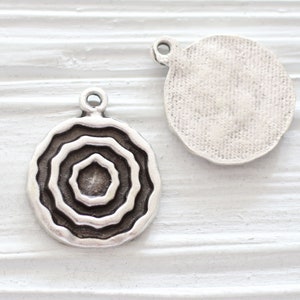 Round pendant silver, spiral pendant, embellished circle pendant, boho findings, rustic, hammered, focal ornate pendant