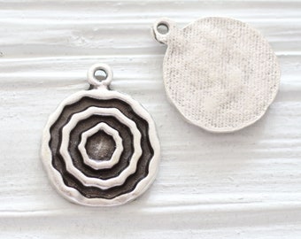 Round pendant silver, spiral pendant, embellished circle pendant, boho findings, rustic, hammered, focal ornate pendant