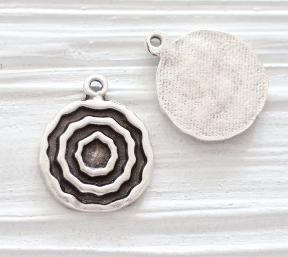 Round pendant silver, spiral pendant, embellished circle pendant, boho findings, rustic, hammered, focal ornate pendant