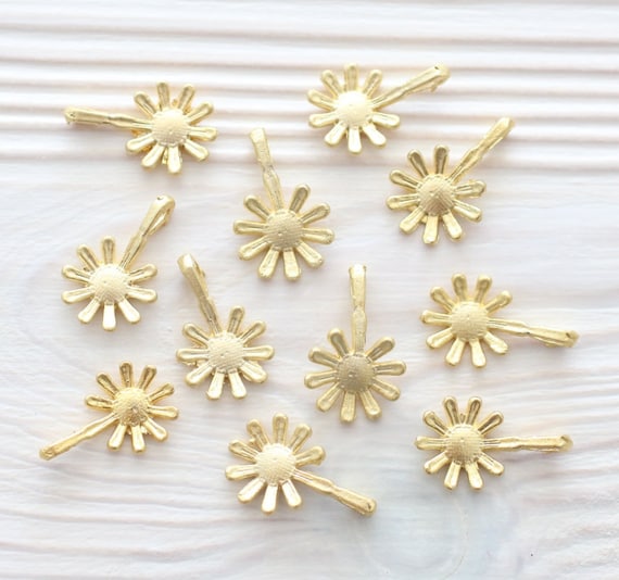 10pc gold daisy charm, dangle charms, flower charm, matte gold charms, metal charms, rustic charms, tribal charms, gold beads, daisy beads