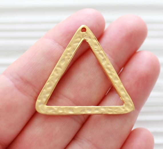 Triangle pendant gold, hammered metal pendant, large gold pendants, rustic pendant, boho findings, geometric pendant